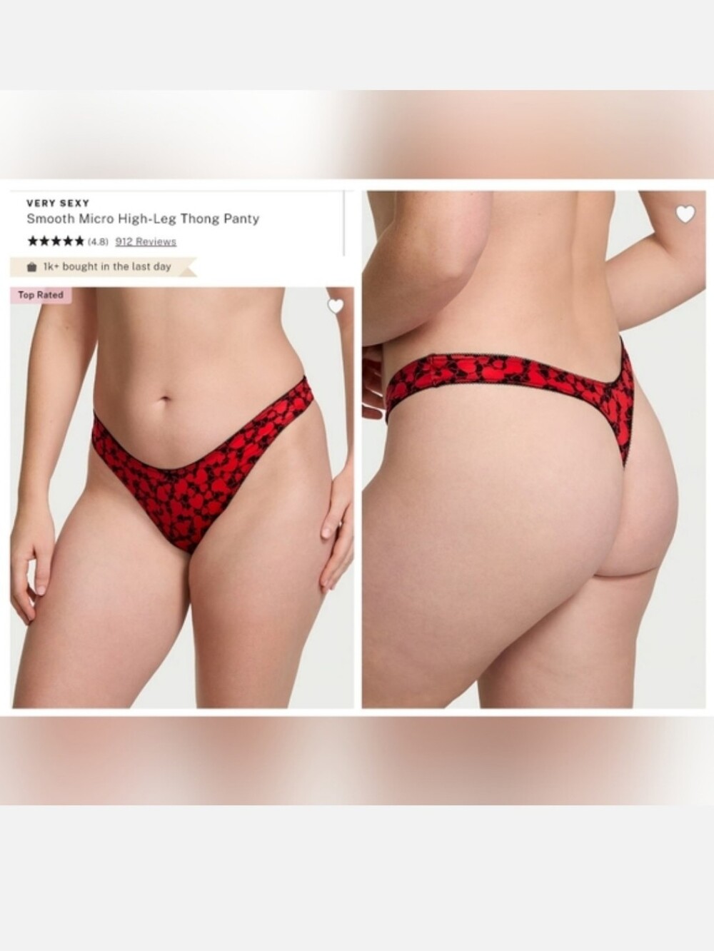 Victoria's Secret Very Sexy Smooth Micro High-leg Thong Panty SMALL HEARTS